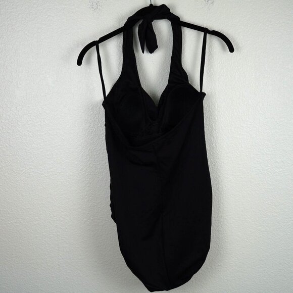 Miraclesuit Black One-Piece Swimsuit Size 12 Halter Ruffle Front Shaping Swimwea - Picture 5 of 11